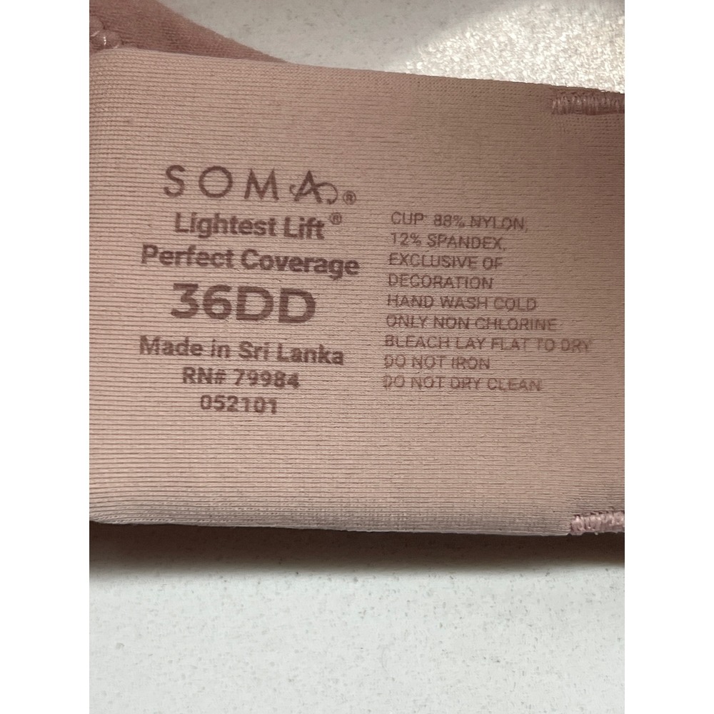 Soma Lightest Lift Perfect Coverage Bra 36DD Floral Lace Detail Pink‎